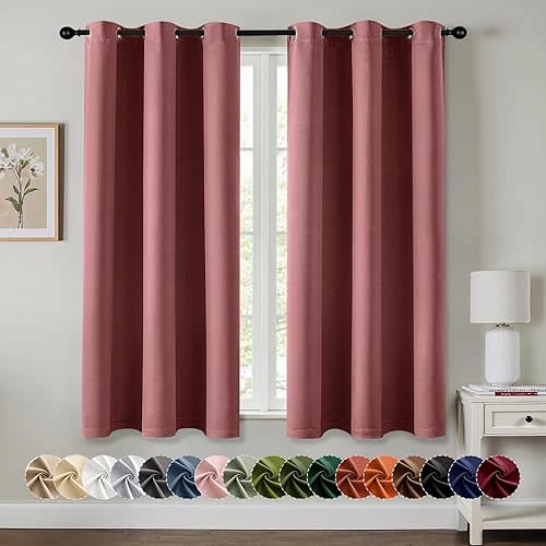 MIULEE Dusty Rose Blackout Curtains for Bedroom Living Room 63 Inches Long 2 Panels, Thermal Insulated Room Darkening Drapes Solid Grommet Noise Reduction Light Blocking Window Treatments 40x63 Inch