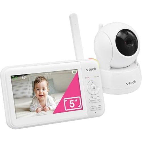 VTech Baby Monitor No WiFi– See Every Corner of the Nursery, Remote Pan-Tilt-Zoom, Hack-Proof, 5" Screen, 17Hr Battery, 1000ft Range, Night Vision, Temperature Sensor | 924W