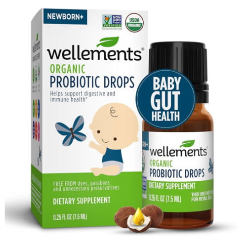 Wellements Organic Baby Probiotic Drops (0.25 Fl Oz) - Digestive & Immune Support for Infants - Toddler Probiotic Helps with Newborn+ Gut Health, Gas, Constipation & Colic Support - Preservative Free
