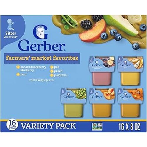 Gerber Stage 2 Baby Food, Farmers’ Market Puree Tubs, No Added Colors or Flavors, Baby Puree, Variety 32-Pack