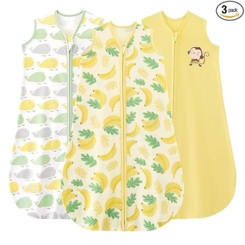 Yoofoss Baby Sleep Sack 6-12 Months Wearable Blanket for Babies 100% Organic Cotton 2-Way Zipper TOG 0.5 Toddler Sleeping Sack 3 Pack, Comfy Lightweight Sleep Sacks