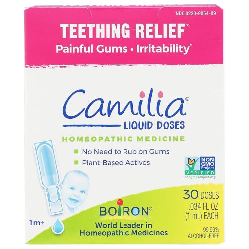 Boiron Camilia Teething Drops for Daytime and Nighttime Relief of Painful or Swollen Gums and Irritability in Babies - 30 Count
