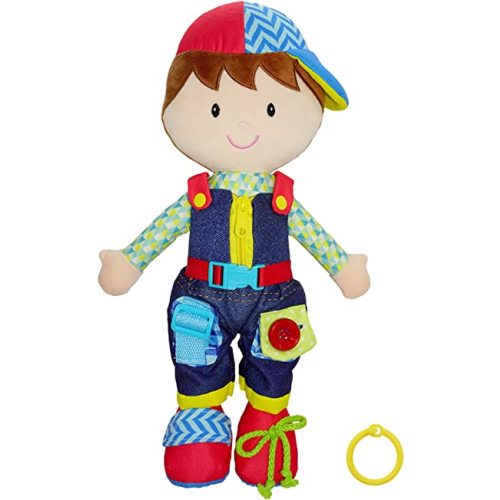 June Garden 15.5" Dressy Friends Lucas - Educational Stuffed Plush Doll for Kids and Toddlers 2 Years and Up - Montessori Buckle Soft Toy