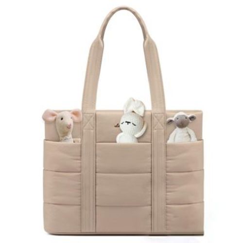 Itopfox Puffer Baby Diaper Tote Bag with Changing Pad & Pacifier Case, Waterproof & Lightweight for Travel, 15.6inch