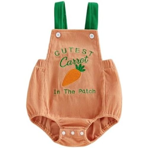 Baby Boy Girl Easter Outfit Newborn Sleeveless Carrot Bubble Romper Overalls Cute Easter Onesie Infant Spring Clothes