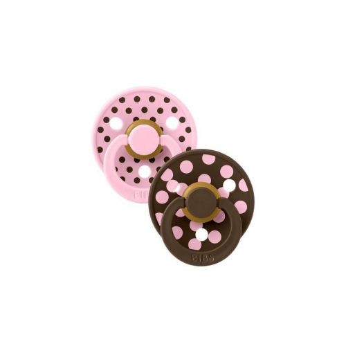 Bibs Pacifiers Studio Colour Polka Latex - 2pk - 0-6m Size 1 - Baby Pink/Mocha