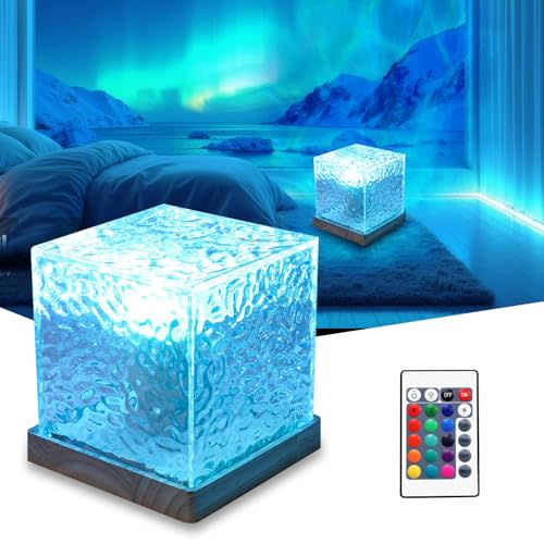 RICHMYC Ocean Wave Projector Light, 16 Colors Gradual Rotating Water Lamp with Remote Control, Beach Decor Sea Themed Northern Lights Projector for Office Bedroom Bar Restaurant(Large Wood)