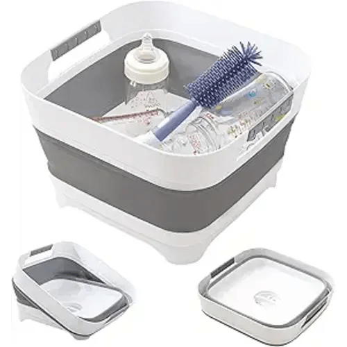 2.6 Gallon Collapsible Wash Basin with Drain Plug, Portable Large Capacity Foldable Sink, Multifunctional Dish Tub for Baby Bottles, RV, Camping, Kitchen, Travel & Outdoor Activities