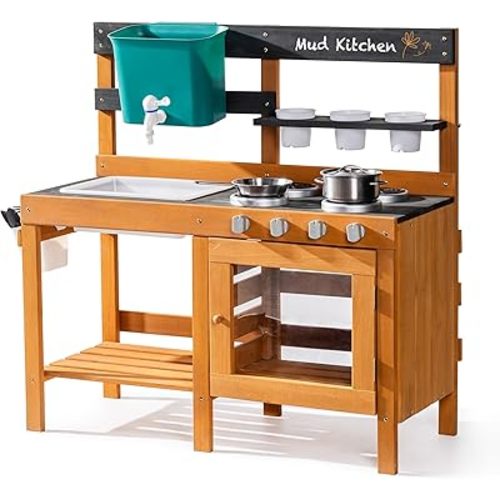 ROBUD Mud Kitchen for Kids Outdoor, Wooden Outdoor Play Kitchen, Kids Mud Kitchen with Removable Sink & Faucet, Monteeori Toys for Children Ages 3+ Years, WG426