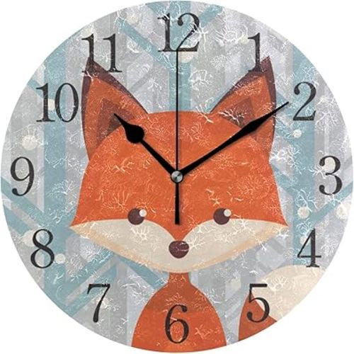 senya Wall Clock Brown Fox Silent Non Ticking Operated Round Easy to Read Home Office School Clock