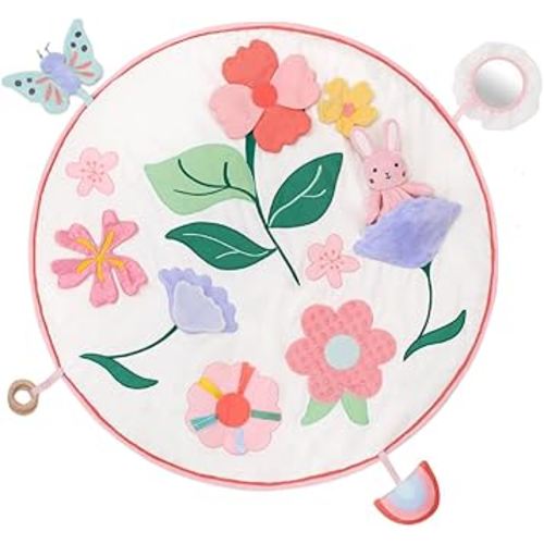 The Peanutshell Tummy Time Mat Girl and Bunny Baby Lovey- Baby Floor Play Mats - Newborn, Infant - Padded Activity Playmat for Babies, Tummy Time Pillow - Pink Floral Nursery Decor Rug