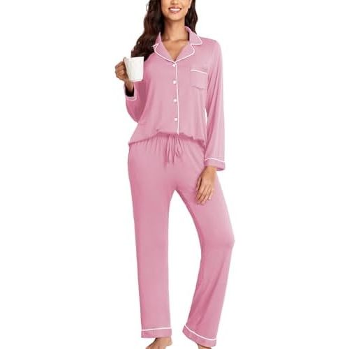 Veseacky Women Ribbed Knit Pajamas Set Lounge Set 2-Piece Sleepwear Nightwear Soft Brushed Jersey Pjs Set S-XXL