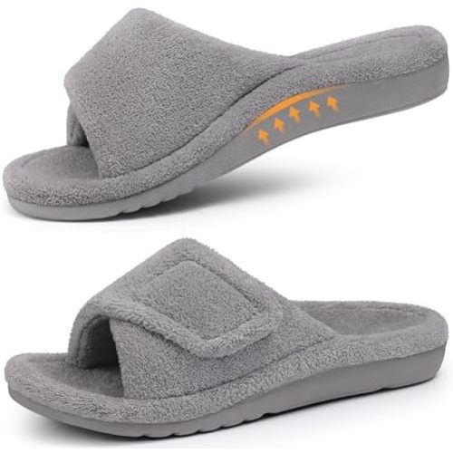 Orthopedic Slippers for Women with Arch Support Adjustable Open Toe House Shoes for Plantar Fasciitis