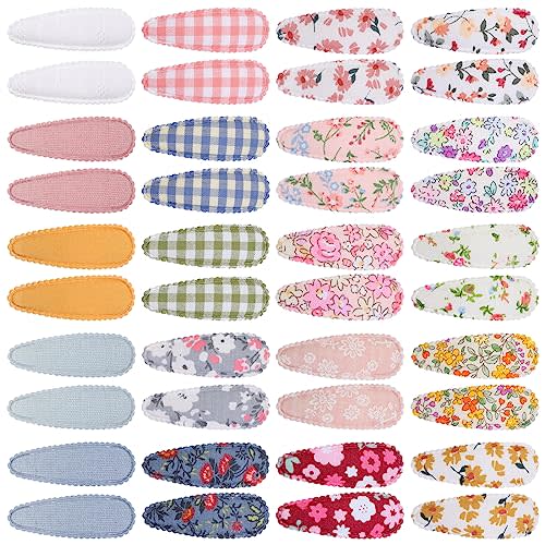 Choicbaby 40 Pcs Toddler Hair Clips Floral Print Girl Hair Clips for Girls Non Slip Wrapped Snap Hairpins for Kids Barrettes Hair Accessories for Baby Girls 2.2 Inch