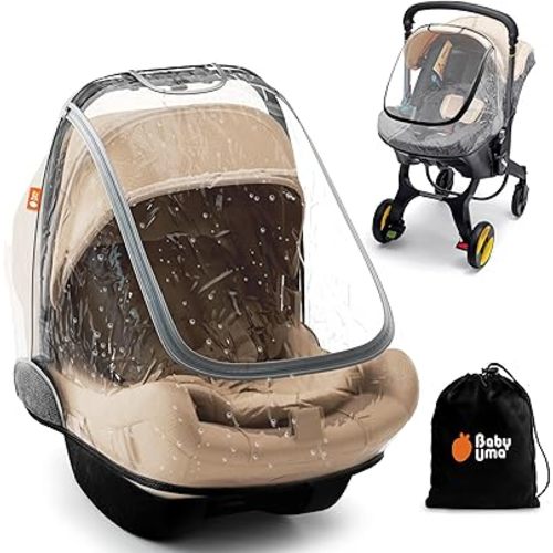 Car Seat Rain Cover - Waterproof & Breathable Carseat Covers Baby, 100% PEVA with Ventilation Panels, Protects from Rain, Dust & Wind, Universal with Easy-Access Window (+ Travel Bag)