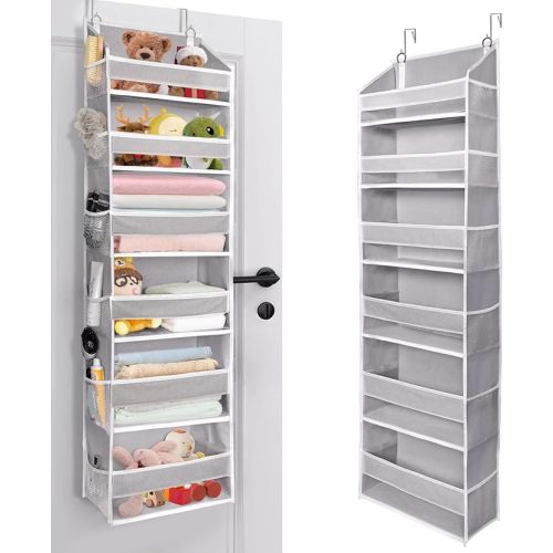 ULG Over The Door Organizer with 6 Large Pockets 12 Side Pockets, 50lbs Weight Capacity Door Hanging Organizer for Bedroom, Bathroom, Pantry, Nursery Storage, Gray