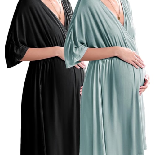 Ekouaer 3 in 1 Labor/Delivery/Hospital Gown 2 Pack Maternity Dress Nursing Nightgown Sleepwear