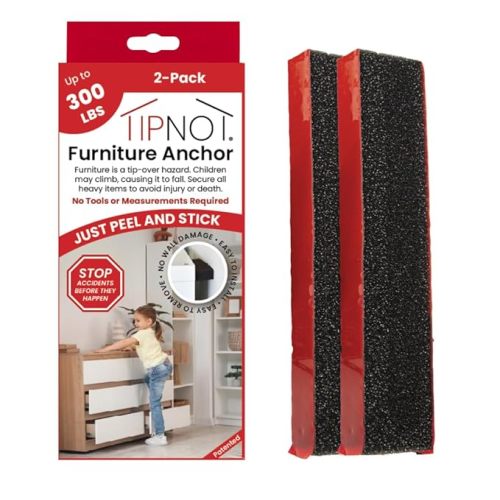 Adhesive Furniture Anchor, No-Drill, Aesthetic & Invisible Once Installed, Anti-Tip Furniture Safety Anchor to Childproof and Babyproof Your Home, Holds Up to 300 Pounds, 2-Pack