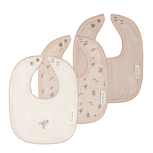3 Pack Muslin Terry Bibs - Pink Gingko