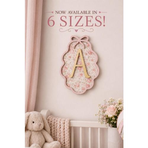 Personalized Nursery Sign, Floral Monogram Wall Decor, Baby Girl Initial Plaque, Custom Bow Name Sign