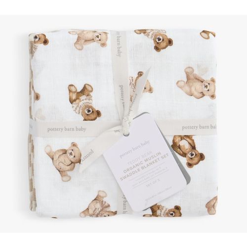 Teddy Bear Muslin Swaddle Set