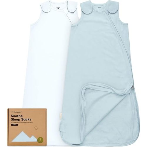 2-Pack Organic Baby Sleep Sacks, 100% Cotton - Soft & Breathable 0.5TOG Baby Wearable Blanket, Toddler Sleeping Sack 6-18 Months, Easy to Wear Transitional Swaddles for Newborns, Infants (Glacier, M)
