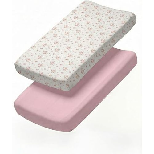 Changing Pad Cover - Pack of 2 Soft Unisex Diaper Change Microfiber Table Sheets - Fits 32"x16" Contoured Pad - Changing Pad Cover for Baby Boys and Girls - Snug, Machine Washable - Oeko-Tex, Floral