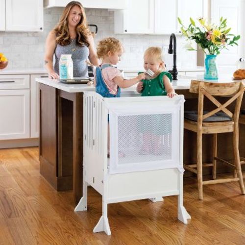 Guidecraft Contemporary Double Kitchen Helper Step Stool: Foldable Safety Tower, Adjustable Learning Toddler Tower for 2 Kids