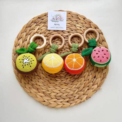 Crochet Fruit Baby Rattle: Kiwi, Lemon, Orange, Watermelon