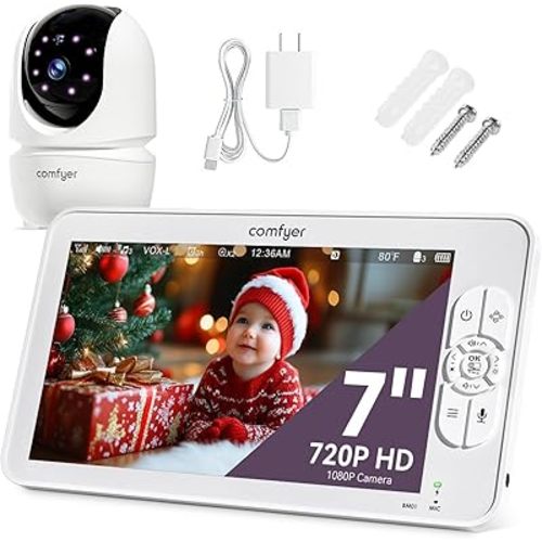 Baby Monitor with Camera and Audio, 7" 720P HD Video Baby Monitor No WiFi, 6000mAh Battery, VOX Mode, Auto Night Vision, Hack Proof, Remote PTZ