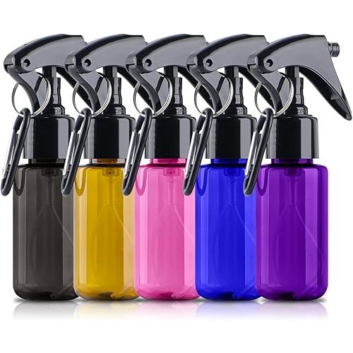 TANSHINE Small Spray Bottle 50ml, Travel Size Mini Fine Mist Water Spray Bottles, Portable Hand Sanitiser Alcohol Spray Bottle, Plastic Refillable Empty Face Mister Spray Bottles with Clip, 5pcs