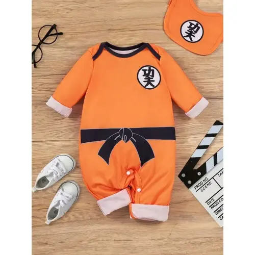Newborn Baby Boy Orange Kung Fu Print Long Sleeve Crossed Collar - TikTok Shop