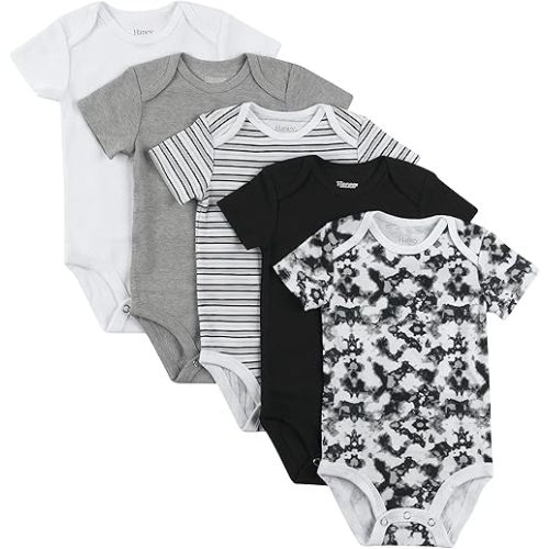 Hanes Unisex-Baby Hanes Baby Bodysuits, Ultimate Flexy Short Sleeve For Boys & Girls, 5-Pack