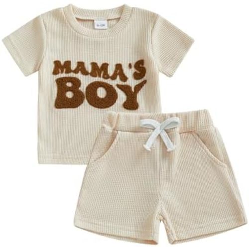 Toddler Baby Boy Summer Outfit Mama's Boy Baby Clothes Waffle Knit Short Sleeve T Shirt Top+Shorts Infant 2 Piece Set