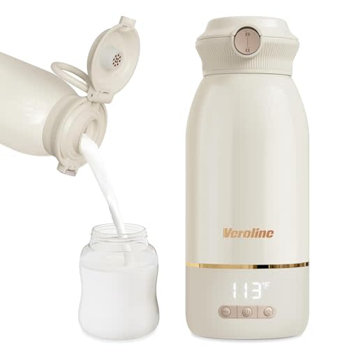Veroline Portable Bottle Warmer, 17 Oz Travel Bottle Warmer with Super Fast Charging, Rechargeable Baby Bottle Warmer with Adjustable Temperature & Keep Warm for Formula, Cordless Water Warmer Outdoor