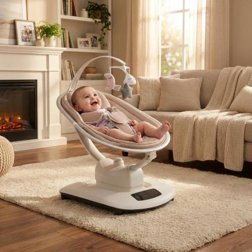 Garvee Electric Baby Swing for Infants & Newborns with 5 Soothing Motions, 5 Speeds, Remote Control, Reclining Seat, 5-Point Harness, Music, and Sounds - Comfortable and Safe