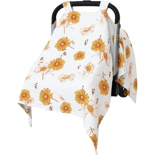 Muslin Baby Car Seat Cover, Little Daisy, Breathable Canopy