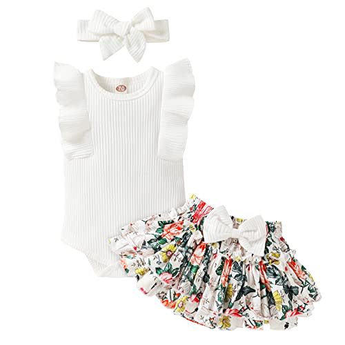 Tiny Cutey Baby Girl Clothes Infant Summer Outfits Set Ruffle Sleeve Romper and Floral Shorts with Headband