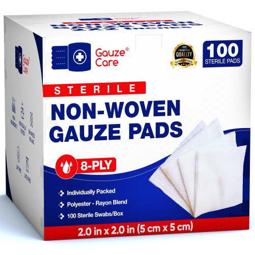 Non-Woven Sterile Gauze Pads 2x2 Pack of 100|8 ply Gauze Sponges| Individually Packed Highly Absorbent Medical Gauze Pads