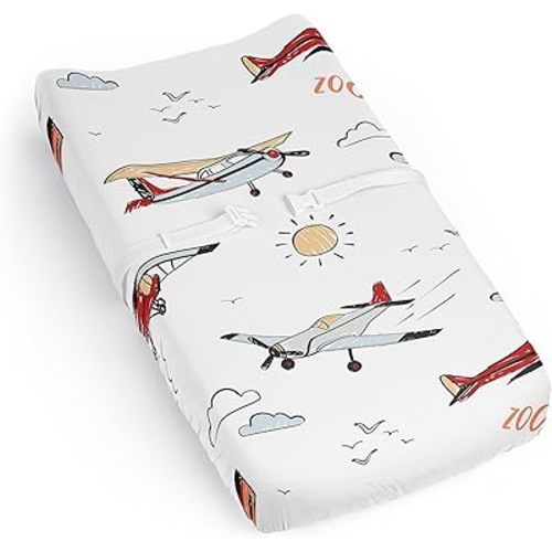 Sweet Jojo Designs Baby Changing Pad Cover Sheet (Vintage Airplane) for Boys, Infant/Newborn Diaper Change Table Mat Covers (Sky, Airplanes, Air Plane, Transportation, Aviator, Aviation, Blue Clouds)
