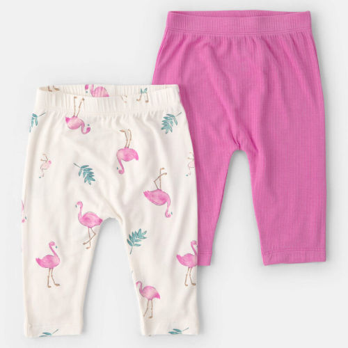 Baby Girl 2-Pack Flamingo PurelySoft Pull-On Pants - Pink/Ivory | Carter’s Oshkosh Canada