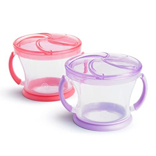 Munchkin Snack Catcher Toddler Snack Cups, No Spill, 2 Pack, Pink/Purple