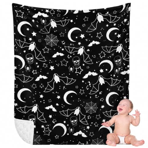 Gilprop Halloween Gothic Baby Blanket Soft Bat Flannel Newborn Goth Stuff | Gothic Throw Blanket, Goth Baby Blanket for Newborn Girls Boys, Nursery Halloween Bedroom Sofa Crib Decor, 40 x 30 Inch