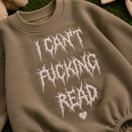 I Can't Fucking Read Embroidered Baby Romper | Gothic Baby Bodysuit, Funny Newborn Outfit