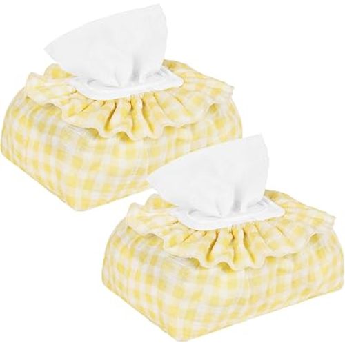 2 Pack Baby Wipes Cover, Muslin Cotton Wipes Dispenser, Yellow