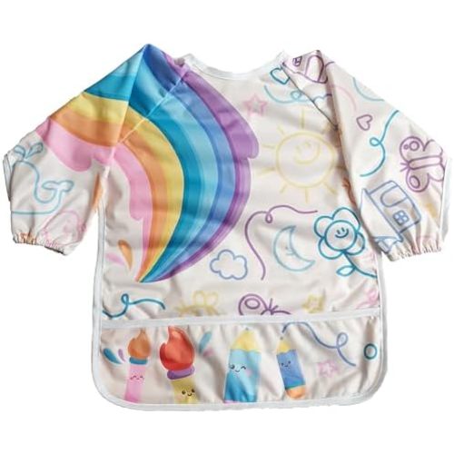 Madrona Brands Toddler Art Smock 1-3 Years | Long Sleeve Kids Waterproof Cover with Pockets | Crafts, Paint Apron, Baby Bib