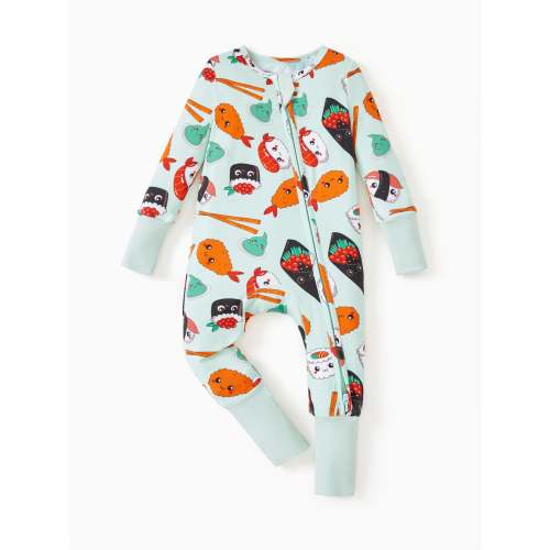 Kids Baby / Girl Bamboo Pajamas With Childlike Print (Snug-Fitting) Light Green