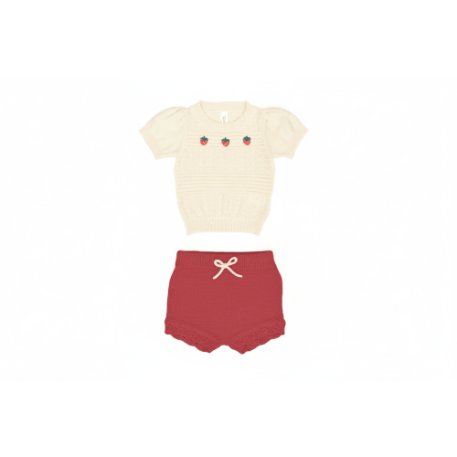VK024/012 Stawberry top/LACY SHORTS SET-NATURAL