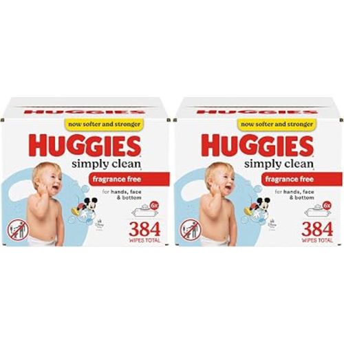 Huggies Simply Clean Fragrance-Free Baby Wipes, 6 Flip-Top Packs (384 Wipes Total) (Pack of 2)
