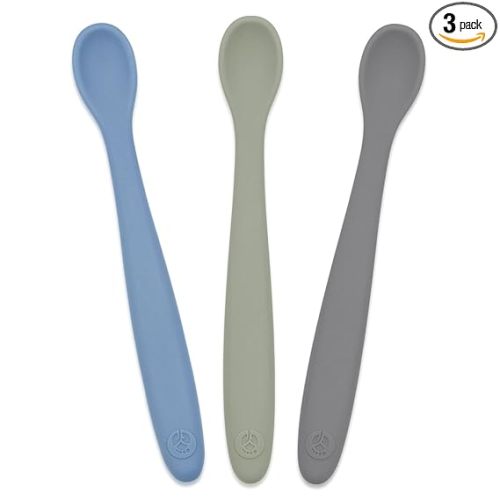 WeeSprout Silicone Baby Spoons - First Stage Infant Feeding Utensils With Soft-Tip, Bendable Kitchenware for Parent & Self-Feeding, Ultra-Durable, Dishwasher Safe, Travel Case, Set of 3